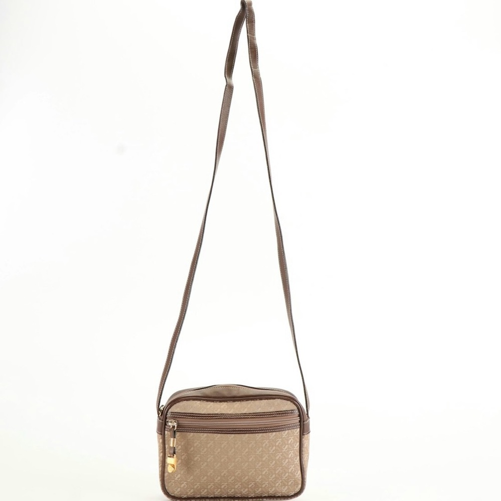 VINTAGE LOEWE BROWN LOGO CANVAS WITH LEATHER TRIM CROSSBODY BAG